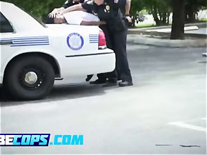 busty black-haired cops satisfy a black stud
